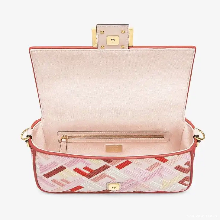 Vintage HOT FF Bag Fendi Red In Baguette Medium Canvas Pink Motif 0624